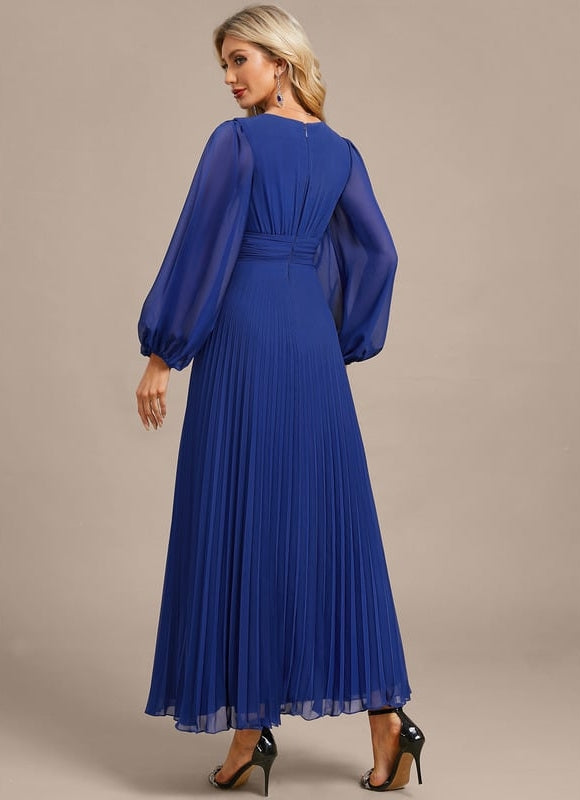 Robe de Soirée Bleu Plissé Élégant - gallery 6