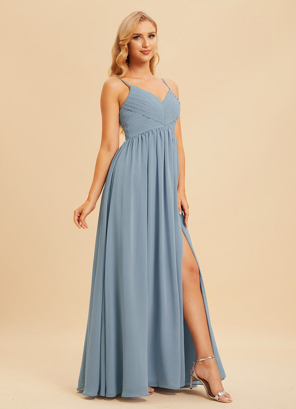 Robe de Soirée Mousseline Beige - gallery 3