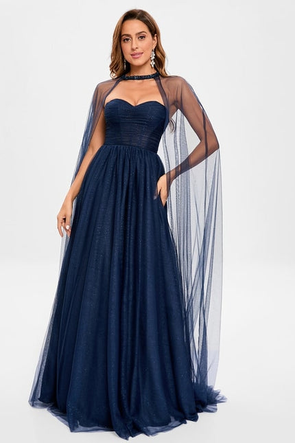 Robe de Soirée Longue Bleue Festive Collier Paillettes - gallery 1