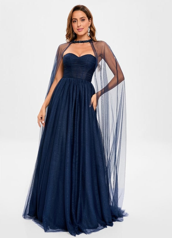 Robe de Soirée Longue Bleue Festive Collier Paillettes - gallery 1