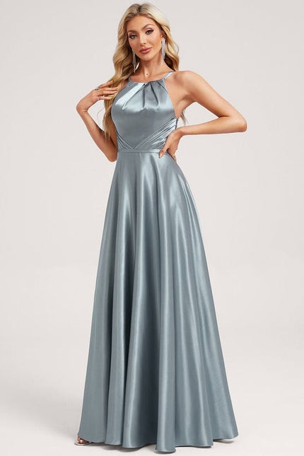 Robe de Soirée Satin Bleu Clair