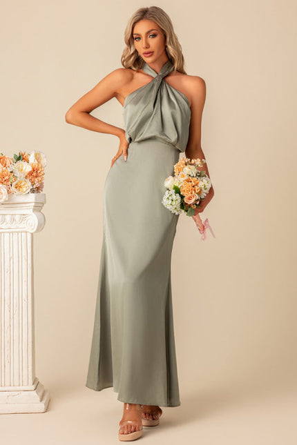 Robe de Soirée Satin Vert Poudré - gallery 2