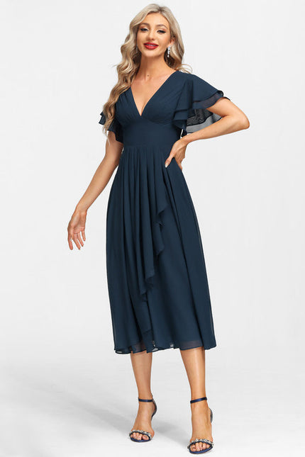 Robe de Soirée Longue Bleue Mousseline À Volants - gallery 5