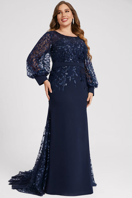 Robe Longue Bleue Sirène Dentelle Soirée - gallery 7