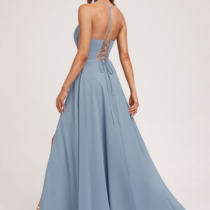 Robe de Soirée Mousseline Beige - gallery 1