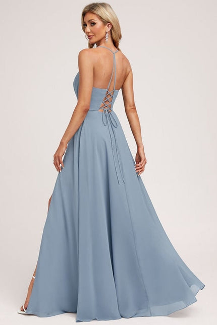 Robe de Soirée Mousseline Beige - gallery 1