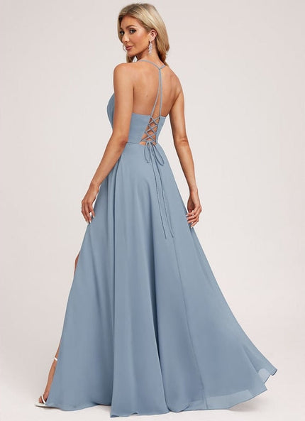 Robe de Soirée Mousseline Beige - gallery 1