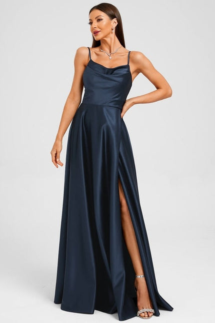 Robe de Soirée Satin Marine Élégante