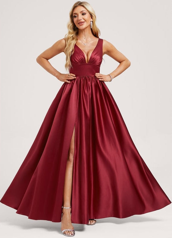 Robe de Soirée Satin Mauve Élégant