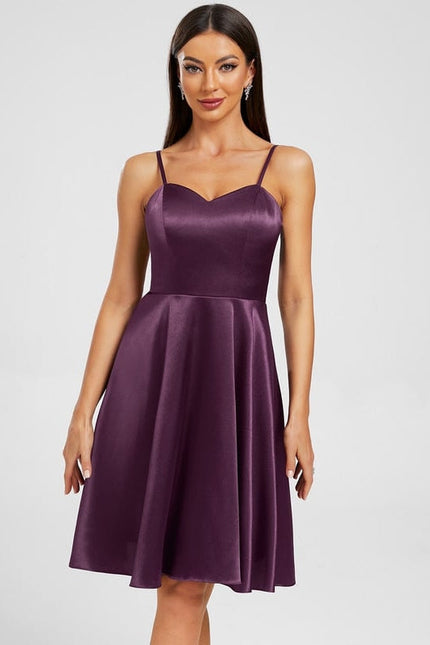 Robe de Soirée Satinée Prune - gallery 5