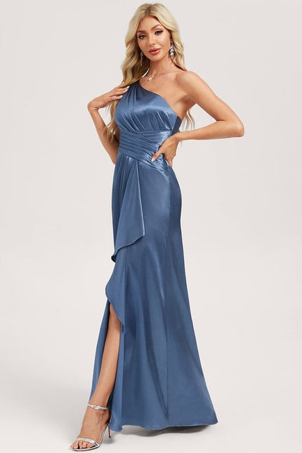 Robe de Soirée Bleu Satiné Élégant - gallery 1