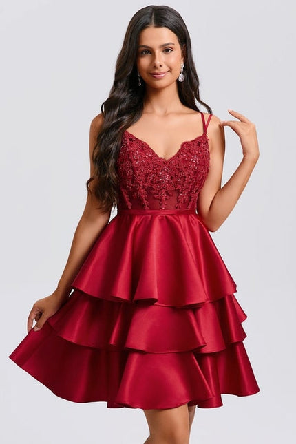 Robe de Soirée Volants Satinée - gallery 1