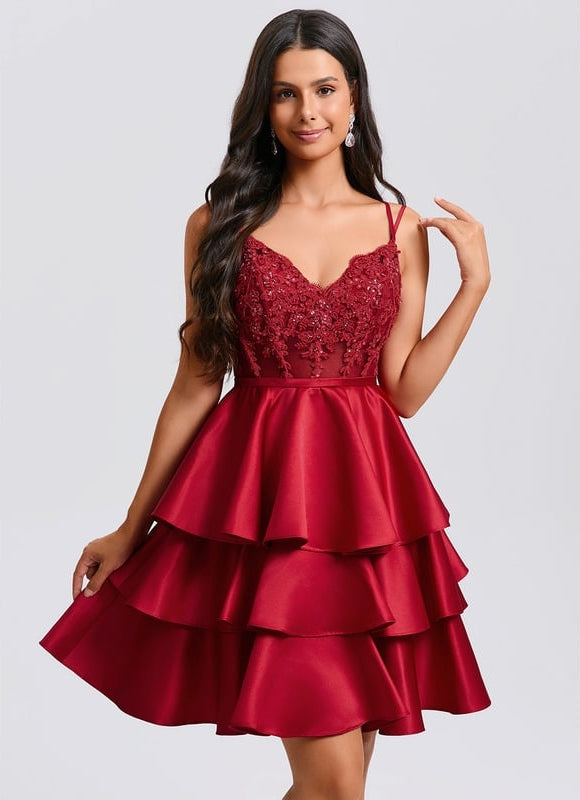 Robe de Soirée Volants Satinée - gallery 1