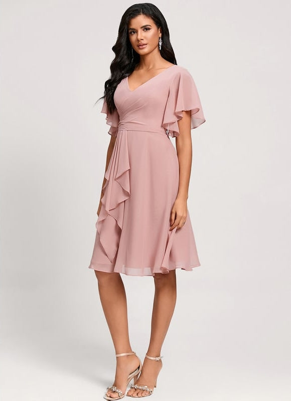 Robe De Soirée Mousseline Rouge - gallery 5