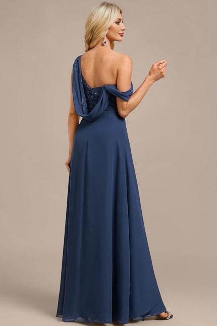 Robe de Soirée Mousseline Bleu - gallery 7