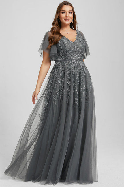 Robe de Soirée Tulle Grise - gallery 7