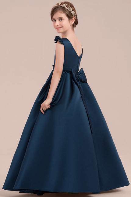Robe de Soirée Longue Bleue Satin Fille Mariage - gallery 1