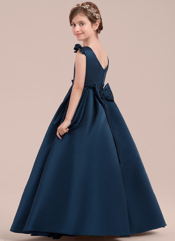 Robe de Soirée Longue Bleue Satin Fille Mariage - gallery 1