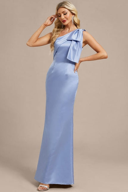 Robe de Soirée Satin Asymétrique Bleu - gallery 3