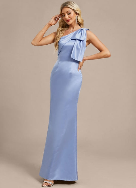 Robe de Soirée Satin Asymétrique Bleu - gallery 3