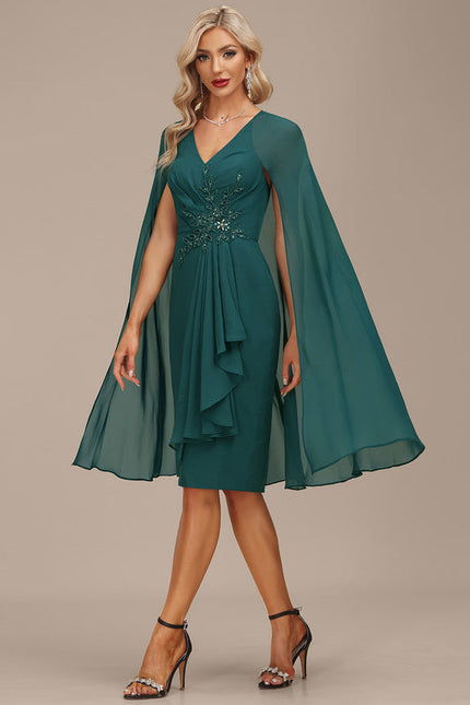 Robe de Soirée Longue Émeraude Avec Cape Et Détails Pailletés - gallery 5