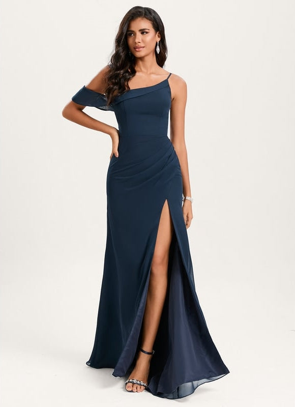 Robe de Soirée Drapé Asymétrique Marine