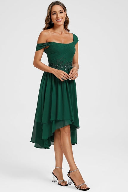 Robe de Soirée Asymétrique Émeraude - gallery 1