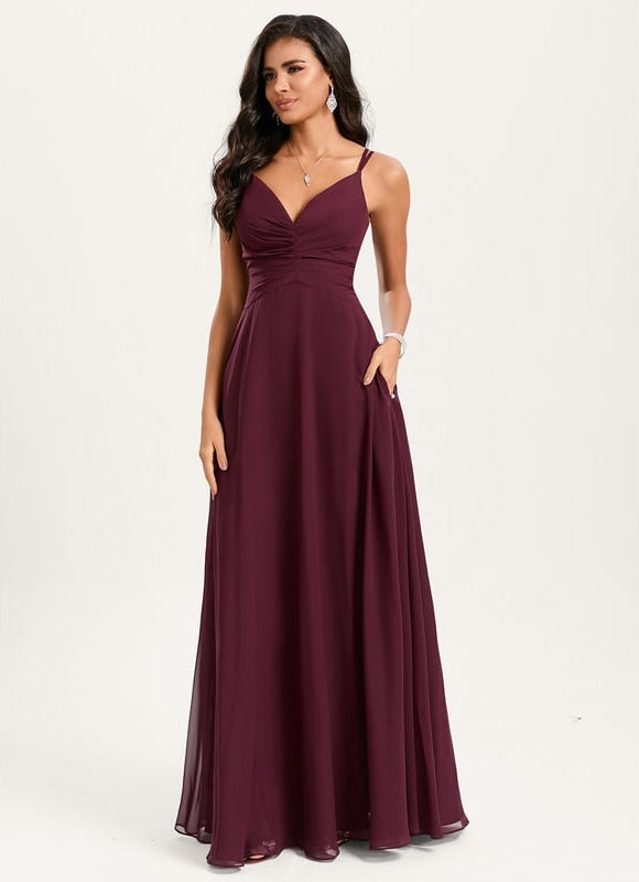 Robe de Soirée Mousseline Beige - gallery 1