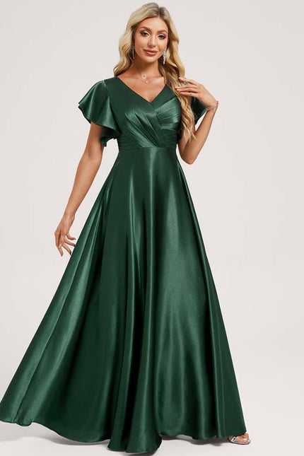 Robe de Soirée Satin Vert Pâle - gallery 1