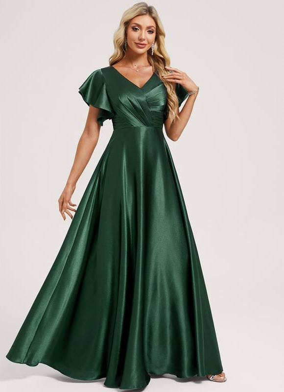 Robe de Soirée Satin Vert Pâle - gallery 1