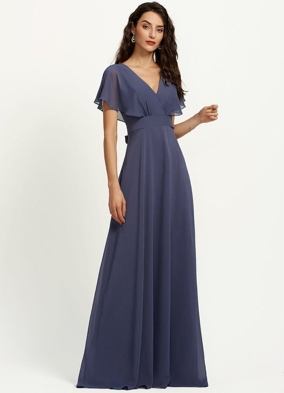 Robe de Soirée Mousseline Beige - gallery 3