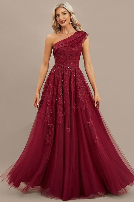 Robe de Soirée Bordeaux Étoilé