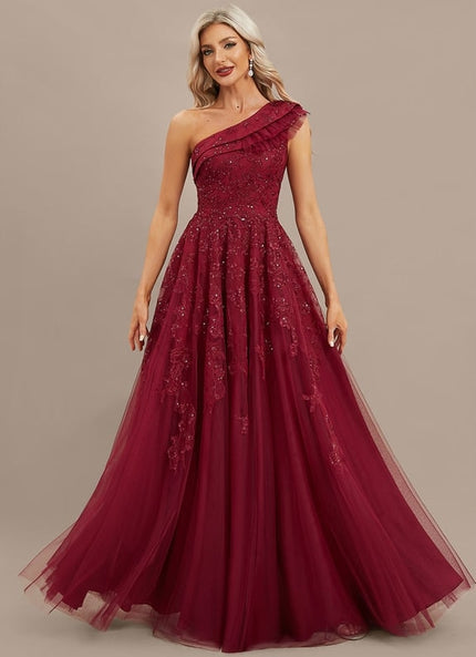 Robe de Soirée Bordeaux Étoilé