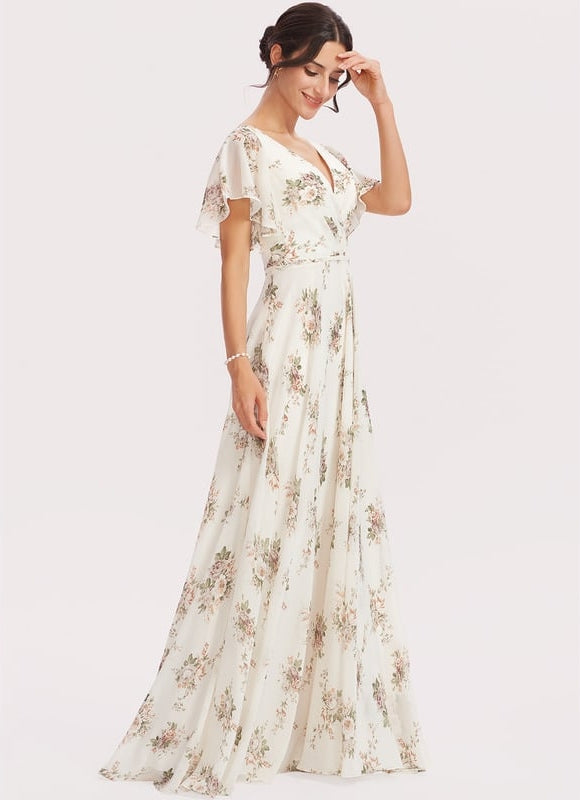 Robe de Soirée Mousseline Beige - gallery 4