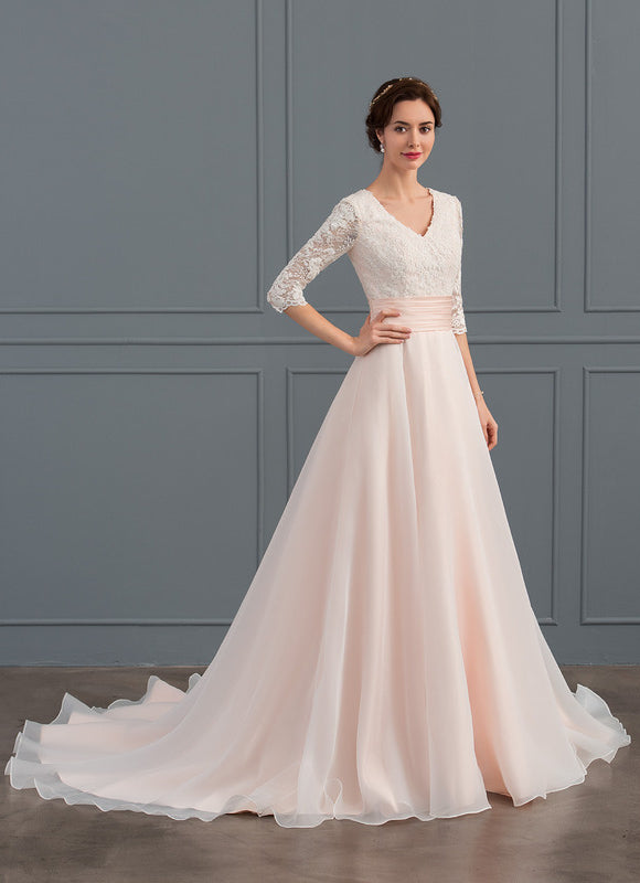 Robe de Soirée Longue Blanche Princesse Dentelle Voile - gallery 1