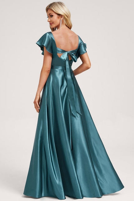 Robe de Soirée Satin Vert Pâle - gallery 5