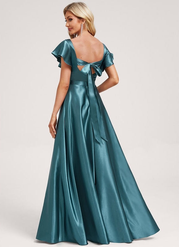 Robe de Soirée Satin Vert Pâle - gallery 5