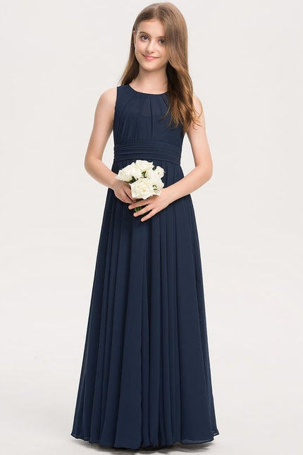 Robe de Soirée Longue Bleue En Mousseline Pour Demoiselle D'Honneur - gallery 1