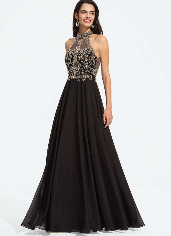 Robe de Soirée Longue Noire Brodée Perles Paillettes - gallery 5
