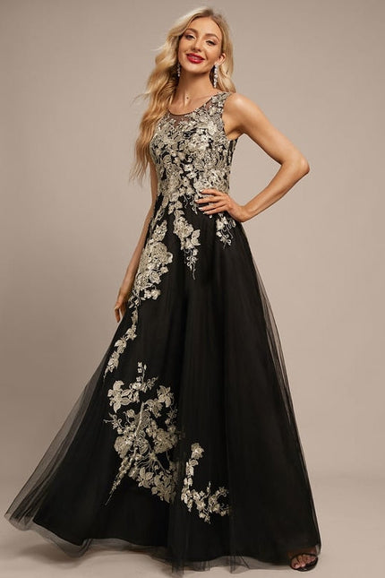 Robe de Soirée Tulle Noir Étoilé
