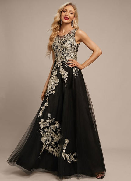 Robe de Soirée Tulle Noir Étoilé