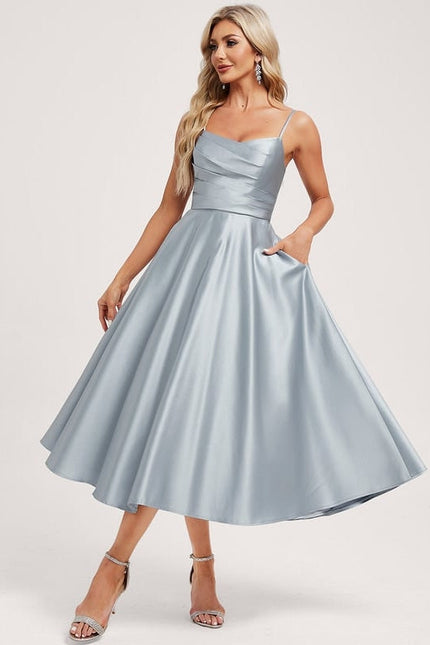 Robe de Soirée Satinée Céleste - gallery 2