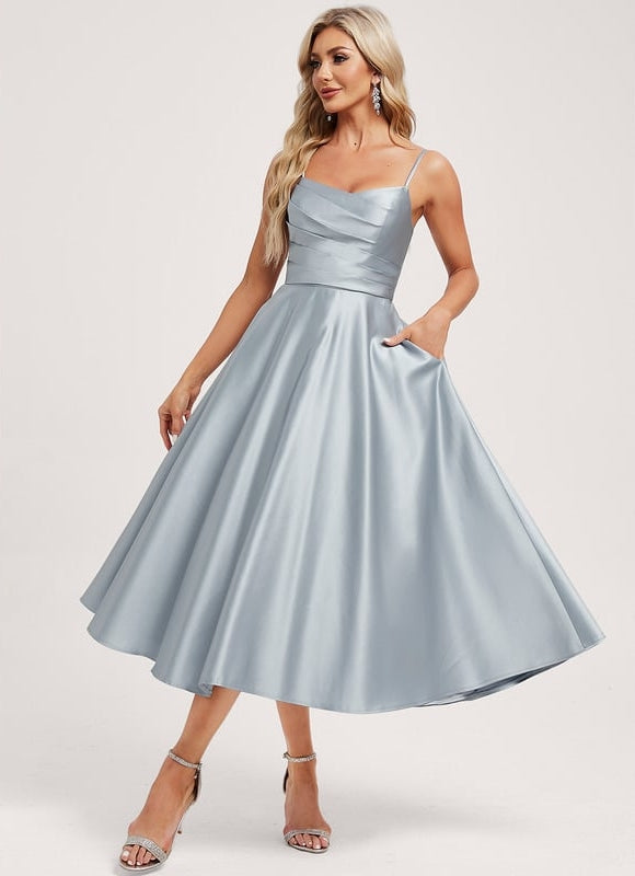Robe de Soirée Satinée Céleste - gallery 2