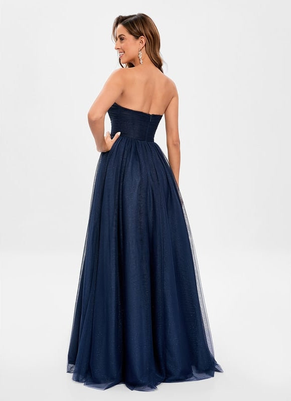 Robe de Soirée Longue Bleue Festive Collier Paillettes - gallery 5