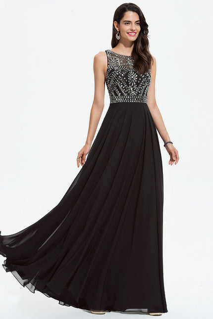 Robe de Soirée Noir Élégant Flottant - gallery 3