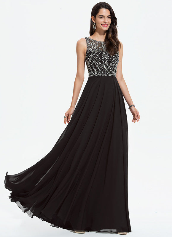 Robe de Soirée Noir Élégant Flottant - gallery 3