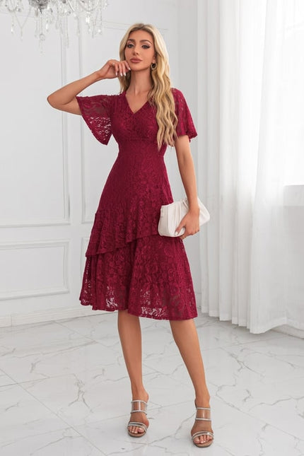 Robe de Soirée Dentelle Bordeaux - gallery 5