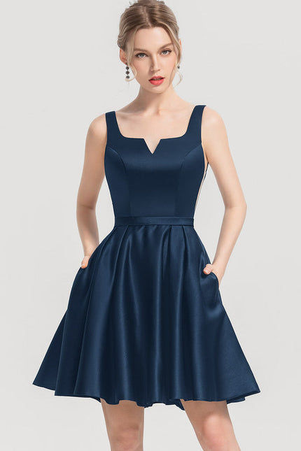 Robe de Soirée Satin Bleu Nuit - gallery 2