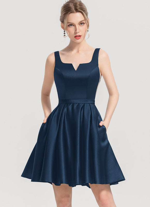 Robe de Soirée Satin Bleu Nuit - gallery 2