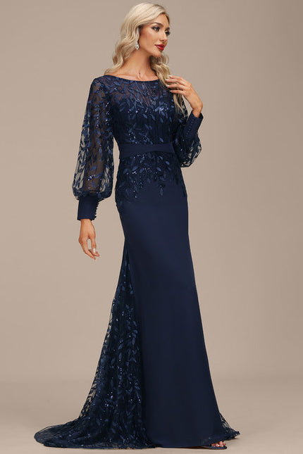 Robe Longue Bleue Sirène Dentelle Soirée - gallery 2